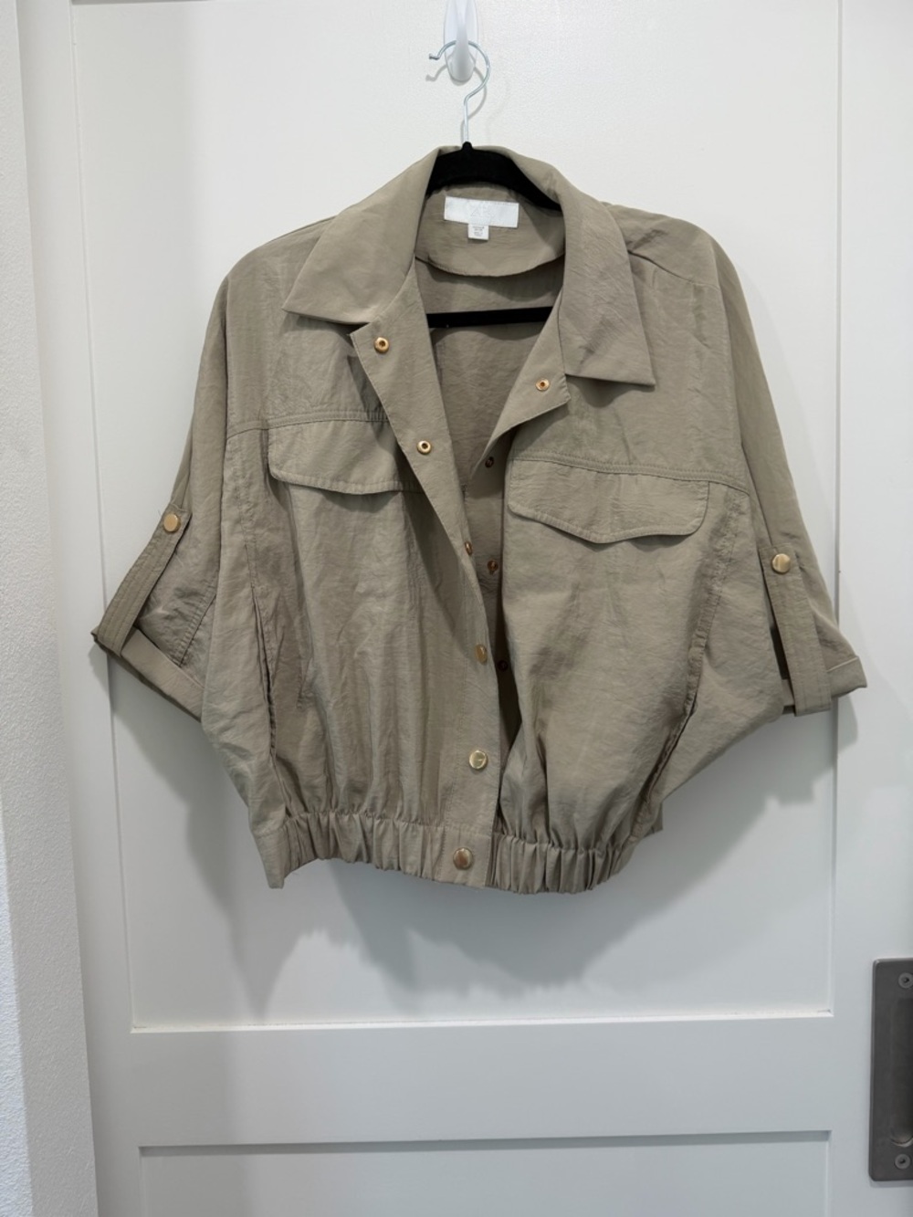 Zara Safari Button Up Shirt M Beige Short Sleeve